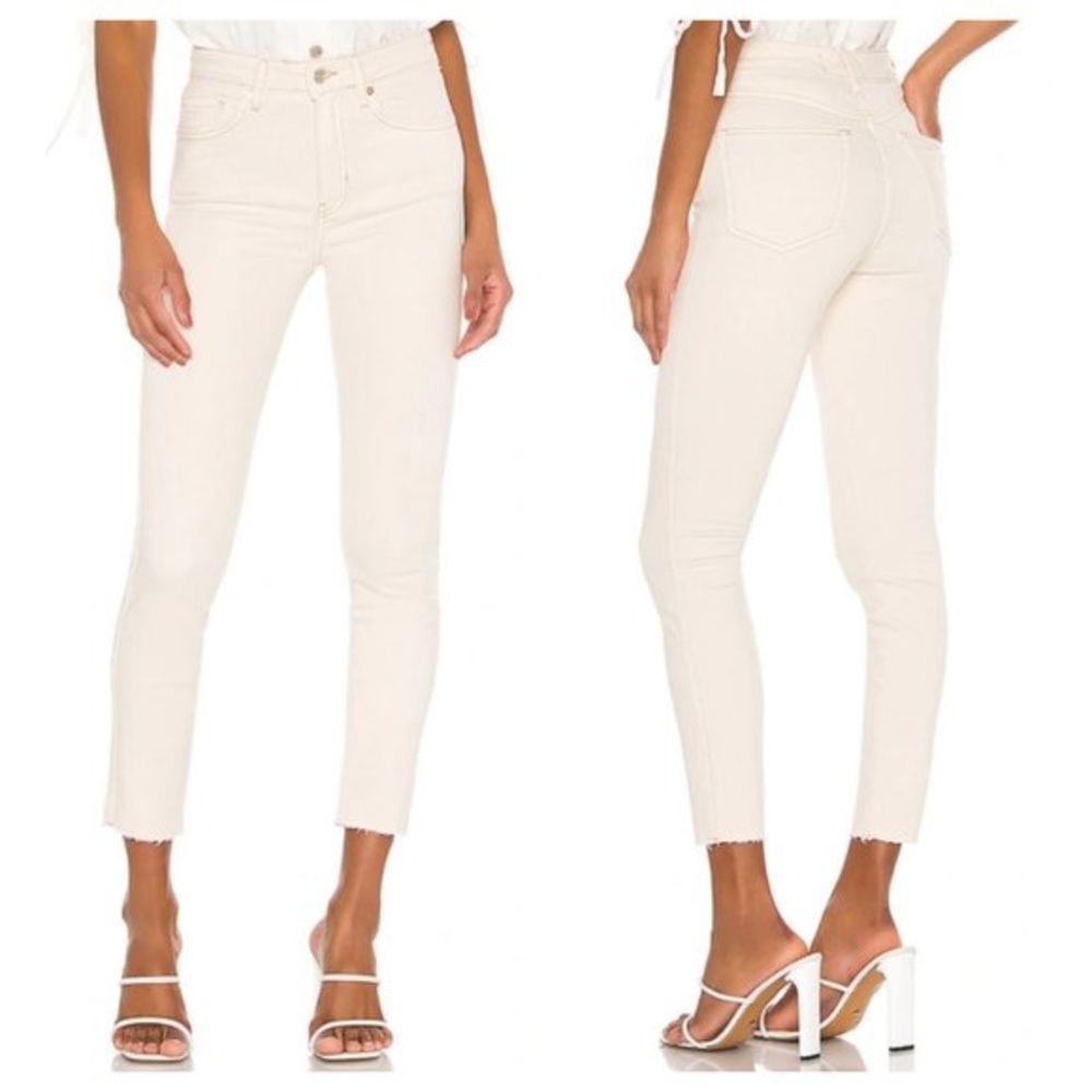 Free People High Rise Jeans Jeggings Tea Cream Raw Hem Cropped Denim Size 24 NEW